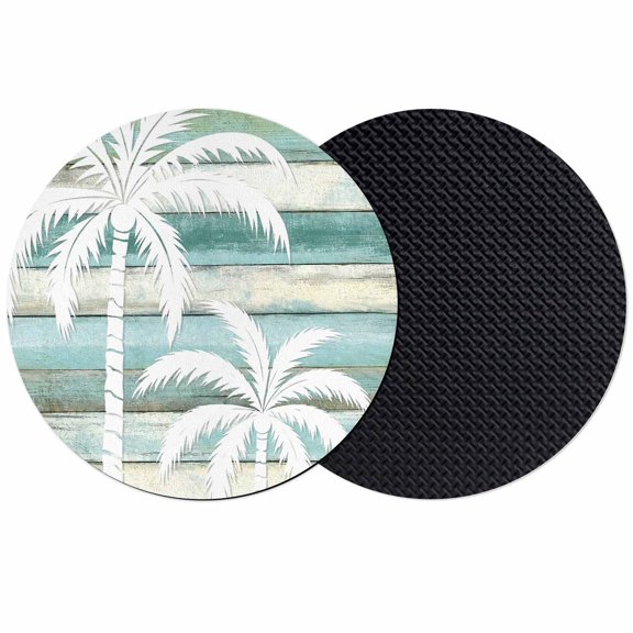 Palm Tree Coasters Set of 2, Absorbent Coasters for Drinks, Coastal Tropical Coconut Plants Green Wooden Coaster for Desk Coffee Table Protection, Home Decor House Warming Gifts 4"