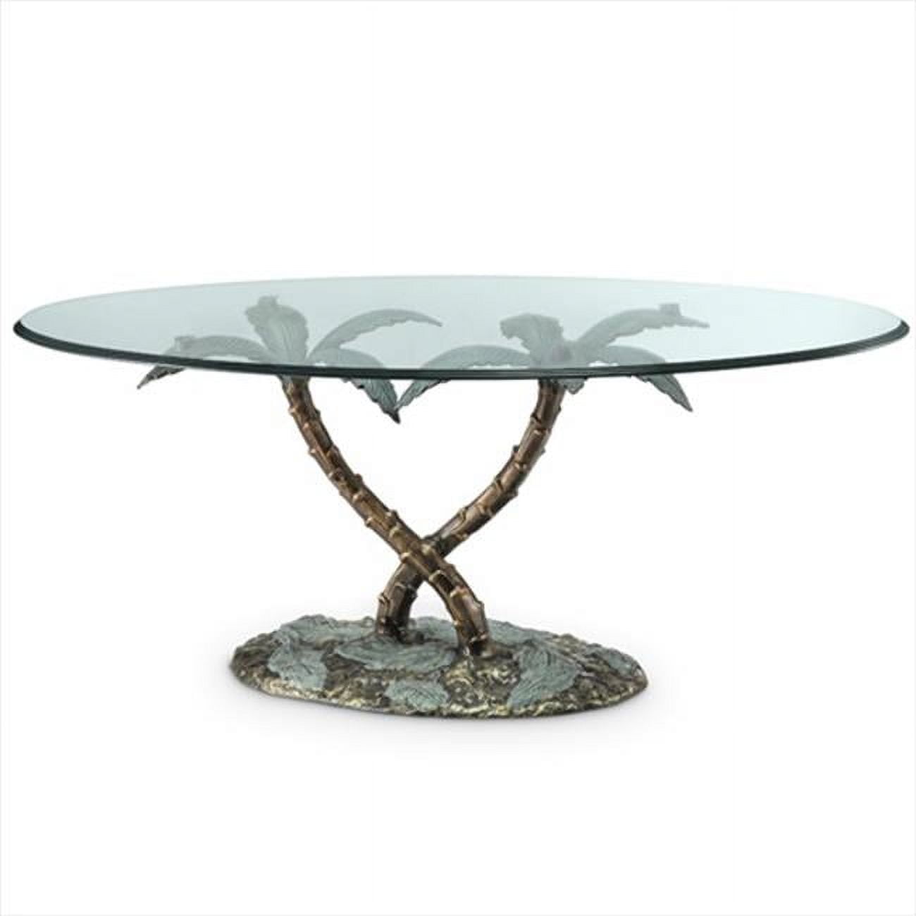 Oval Bronze Glass Coffee Table with Storage Shelf
