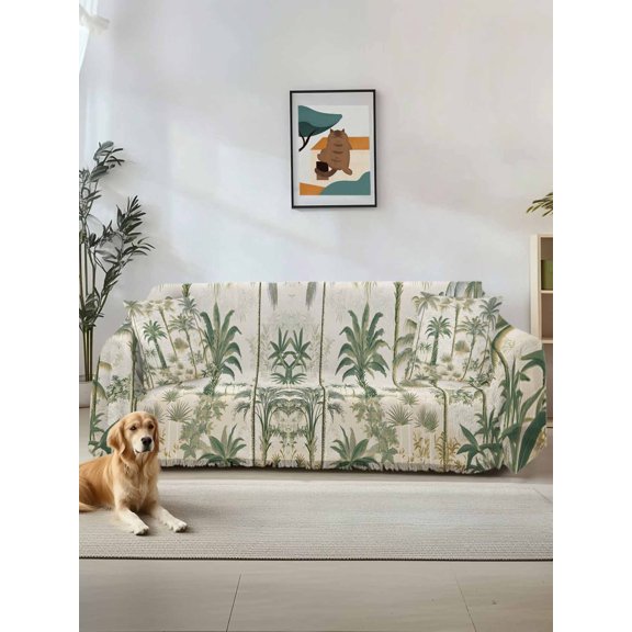Palm Tree Couch Cover for 2 Cushion Sofa, Sage Green Tropical Nature Plant Watercolor Washable Loveseat Sofa Covers Slipcover for Sectional Sofas L-Shaped, Couch Throw Cover 71"x118"
