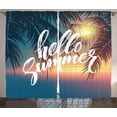 thumbnail image 1 of Ambesonne Palm Tree Curtains 2 Panel Set, Tropic Paradise Beach, 108" x 90", Blue and Orange, 1 of 3