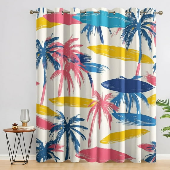 Palm Tree Curtains For Bedroom - Tropical Summer Blackout Curtains, Hawaii Window Treatments, Colorful Home Decor Drapes29"W x 63"L (Pack of 2)