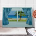 thumbnail image 1 of Palm Tree Cutting Board, Blue Curtains White Walls Sunny Day Shore Palm Tree Island View Horizon Rest, Decorative Tempered Glass Cutting and Serving Board, Large Size, Blue Green, by Ambesonne, 1 of 5