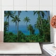 thumbnail image 1 of Palm Tree Cutting Board, Ocean Scene from Jungle Tropical Picture of Paradise in Nature Theme, Decorative Tempered Glass Cutting and Serving Board, Large Size, Blue Green, by Ambesonne, 1 of 5