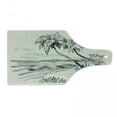 thumbnail image 1 of Palm Tree Cutting Board, Sketch of Coconut Palm Tree on Sandy Tropical Beach Exotic Oceanside View Print, Tempered Glass Cutting and Serving Board, Wine Bottle Shape, Cream Black, by Ambesonne, 1 of 5