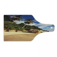 thumbnail image 1 of Palm Tree Cutting Board, Tropical Beach Serenity in Nature Exotic Fruit Coconut Rocks Seascape Print, Decorative Tempered Glass Cutting and Serving Board, Wine Bottle Shape, Green Brown, by Ambesonne, 1 of 1