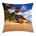 thumbnail image 1 of Palm Tree Decor Throw Pillow Cushion Cover, Tropical Beach Serenity in Nature Exotic Fruit Coconut Rock Seascape Print, Decorative Square Accent Pillow Case, 18 X 18 Inches, Green Brown, by Ambesonne, 1 of 2