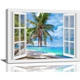 thumbnail image 1 of Palm Tree Decor Wall Art Beach Ocean Sea Nautical Tropical Summer Theme Nature Landscape Window Pictures Wall Decor Canvas Painting Prints Artwork Framed for Bathroom Bedroom Kitchen 16"x12", 1 of 1