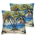 thumbnail image 1 of Palm Tree Decorative Throw Pillow Case Colorful Cartoon Tropical Island Hawaiian Torch Seagulls Sunset Summer Theme, Cushion Cover for Couch Living Room CarBlue Orange, 1 of 7