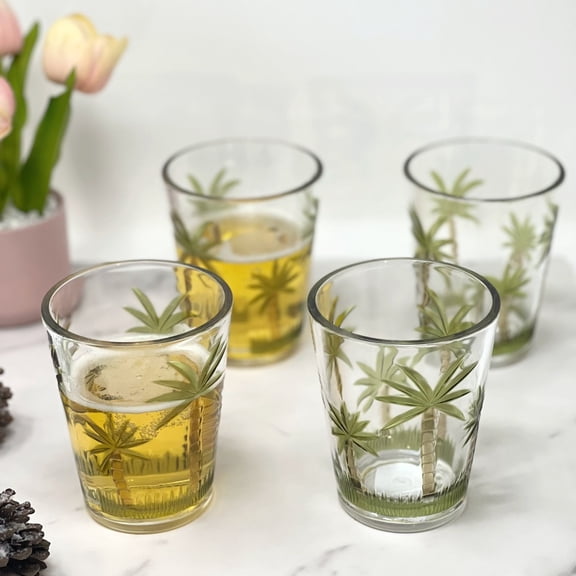 Palm Tree Design Acrylic Drinking Glasses Set of 4 15oz DOF BPA Free Unbreakable Plastic Tumblers Indoor Outdoor Drinkware