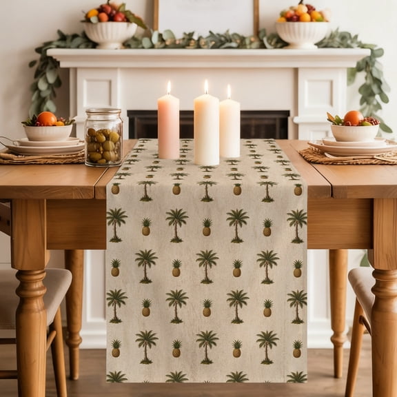 Palm Tree Dining Table Runner, Pineapple Tropical Plant Beige Farmhouse Washable Table Runners Kitchen Coffee Table Center Decor for Home Party Holiday Wedding 13 x 36 Inches