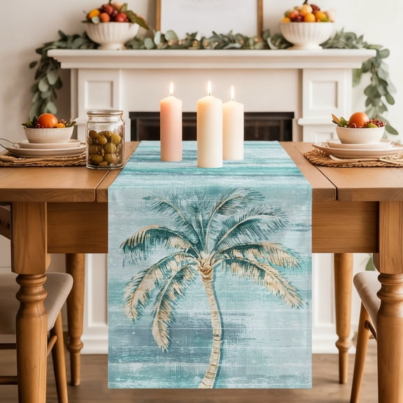 Palm Tree Dining Table Runner, Vintage Green Tree Washable Table Runners Kitchen Coffee Table Center Decor for Home Party Holiday Wedding 13 x 36 Inches