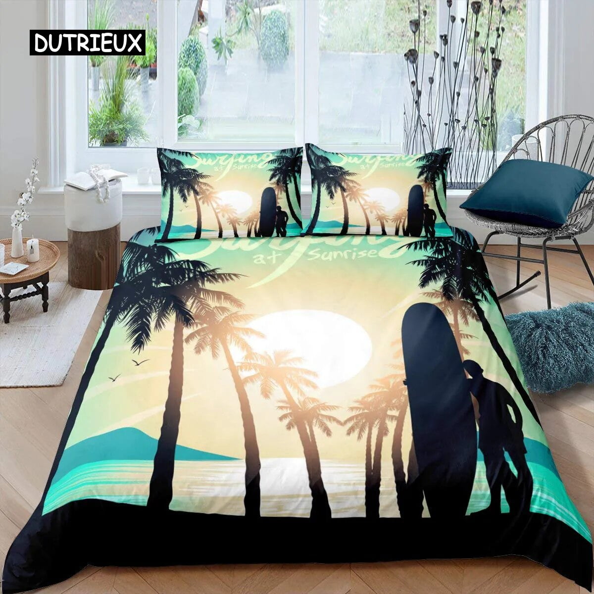 Palm Tree Duvet Cover Set Atoll Lake Bedding Set Miami Florida Sunset Comforter Cover Atlantic