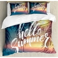 thumbnail image 1 of Palm Tree Duvet Cover Set, Hello Summer Design a Tropic Paradise Beach and the Sunshine Pattern Print, Decorative 3 Piece Bedding Set with 2 Pillow Shams, King Size, Blue and Orange, by Ambesonne, 1 of 3