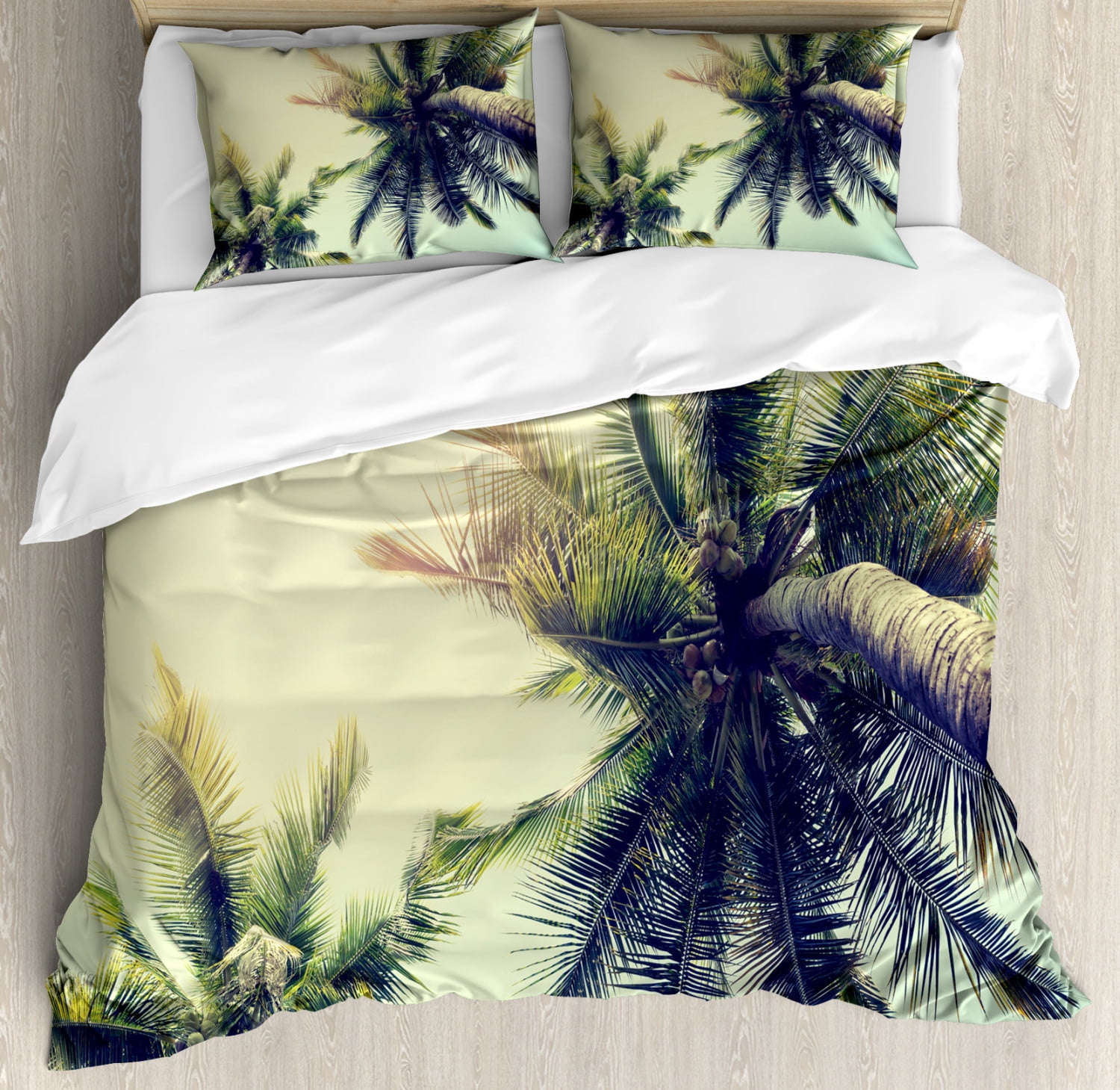 King Size Palm Tree Print Microfiber Duvet Cover Set
