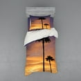 thumbnail image 1 of Palm Tree Duvet Cover Set, PalmTrees Twilight in Tropical Environment Natural Beauty at Sunset Scene Print, Bedding Set with Shams and Fitted Sheet, 3 Sizes, by Ambesonne, 1 of 3