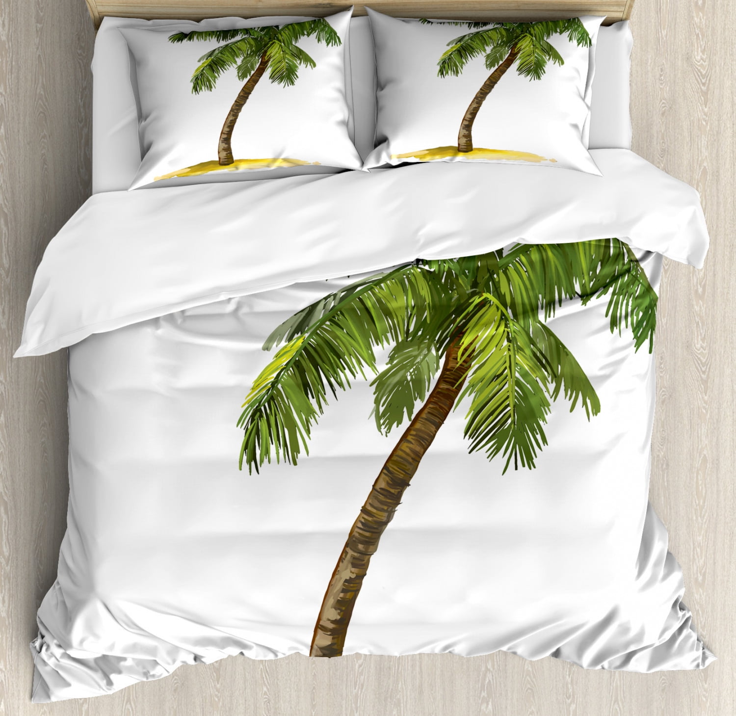 Queen Size Green and Brown Palm Tree Duvet Cover Set