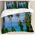 thumbnail image 1 of Palm Tree Duvet Cover Set Queen Size, Ocean Scene from Jungle Tropical Beautiful Picture of Paradise in Nature Theme, Decorative 3 Piece Bedding Set with 2 Pillow Shams, Blue Green, by Ambesonne, 1 of 3