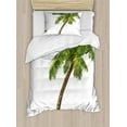 thumbnail image 1 of Palm Tree Duvet Cover Set Twin Size, Cartoon Palm Tree Image Tropical Plant and Sand Serenity Nature Foliage Print, Decorative 2 Piece Bedding Set with 1 Pillow Sham, Green Brown, by Ambesonne, 1 of 3
