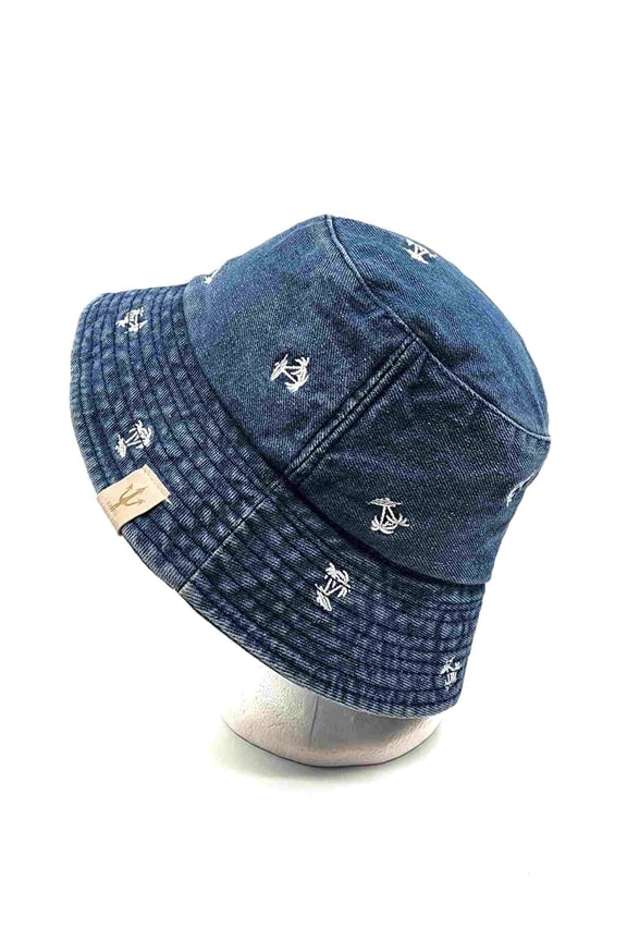 Palm Tree Embroidered Denim Bucket Hat