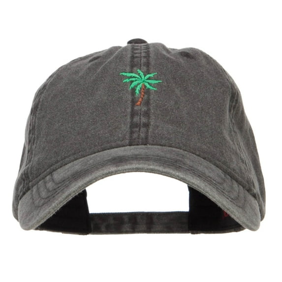 Palm Tree Embroidered Washed Cap - Black OSFM