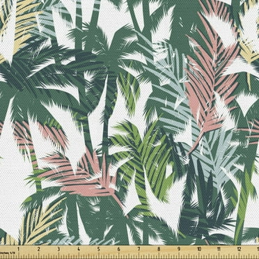Ambesonne Palm Tree Fabric by the Yard Upholstery, Dreamy Jungle Foliage, 5 Yards, Multicolor