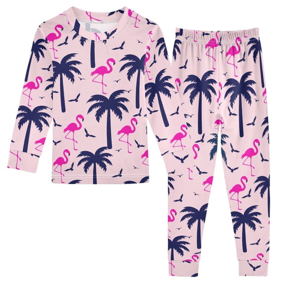 Palm Tree Flamingo Pattern Cotton Pajamas 2 Piece Set Sleepwear Soft and Comfortable Homewear Nightwear