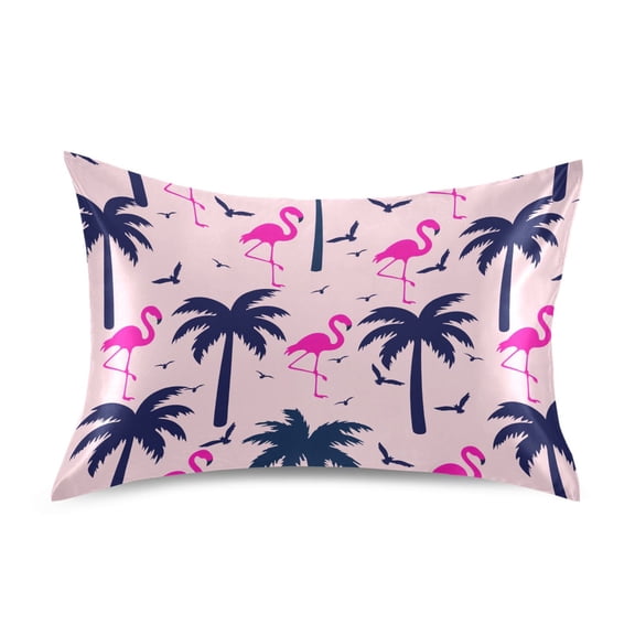 Palm Tree Flamingo Pattern Standard Size Satin Pillowcase 20''x26'' Double-Sided Print Soft Wrinkle Resistant