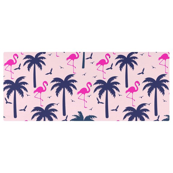 Palm Tree Flamingo Pattern Stretch Fitted Tablecloth 2.5x6ft Elastic Wrinkle Resistant Cover