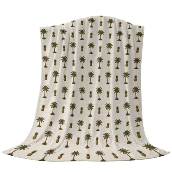 Palm Tree Fleece Throw Blanket Lightweight Pineapple Tropical Plant Beige Boho Summer Fuzzy Flannel Throws Super Soft Cozy Flannel Blanket for Couch, Sofa, Bed, Travel 40"x50"