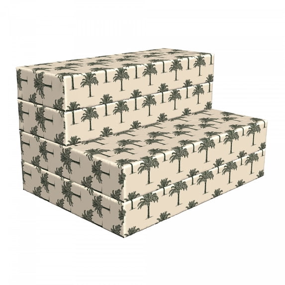 Palm Tree Foldable Mattress, Sketch Look Vintage Art, 74.8" x 35.4", Eggshell and Evergreen, by Ambesonne