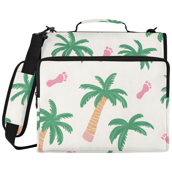 Palm Tree Footprints Pattern 3 Ring Binder Bag Zipper Binder Organizer with 14 Inch Laptop Sleeve