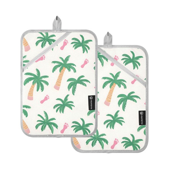 Palm Tree Footprints Pattern Pot Holder Set 2 Piece Non-Slip Oven Hot Pads Heat Resistant Durable 7x9.8in