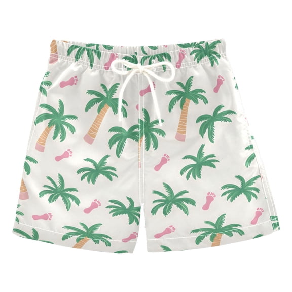 Palm Tree Footprints Pattern Swim Trunks Quick Dry Beach Pool Board Shorts Lightweight Stylish Print Sizes 2T to XL