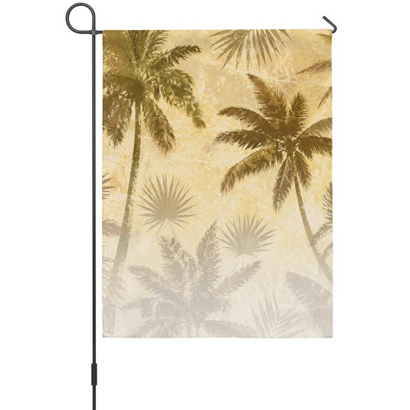 Palm Tree Garden Flag 12 x 18 Inches, Tropical Mustard Yellow Coconut Palm Distressed Texture Weather Proof Outdoor Patio Flags Double Sided Small Garden Decoration for Yard Outside Home