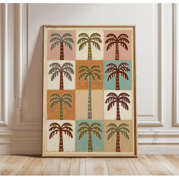 Palm Tree Grid Poster Minimal Tropical Art Print Paper Wall Decor 1
