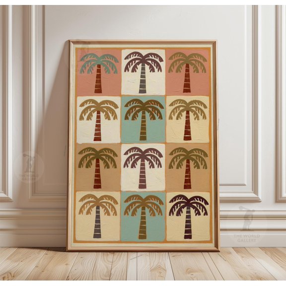 Palm Tree Grid Poster Minimal Tropical Art Print Paper Wall Decor 4
