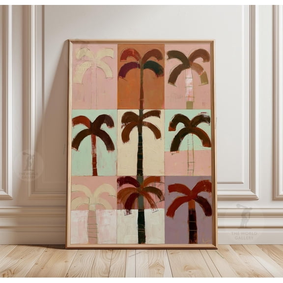 Palm Tree Grid Poster Minimal Tropical Art Print Paper Wall Decor