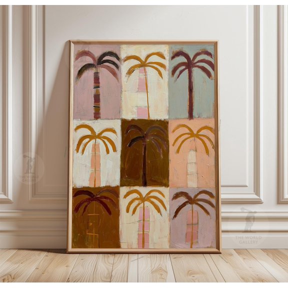 Palm Tree Grid Poster Retro Tropical Art Print Paper Wall Decor 1