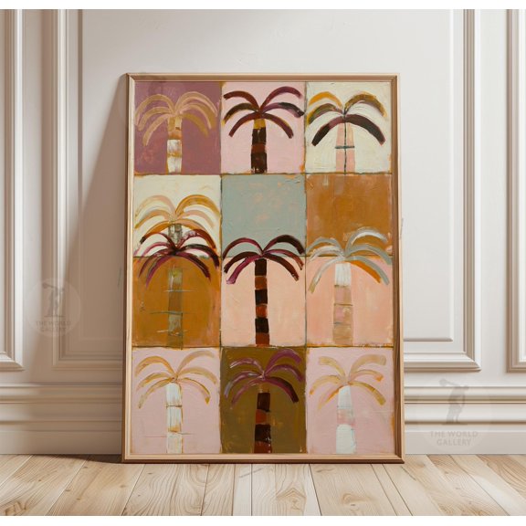 Palm Tree Grid Poster Retro Tropical Art Print Paper Wall Decor 2