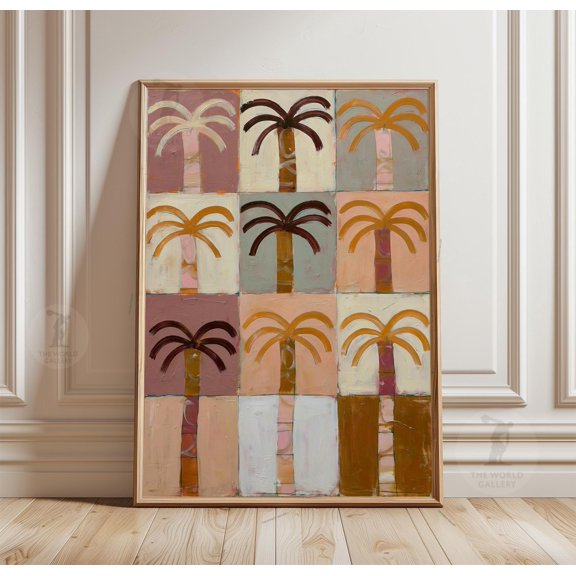 Palm Tree Grid Poster Retro Tropical Art Print Paper Wall Decor