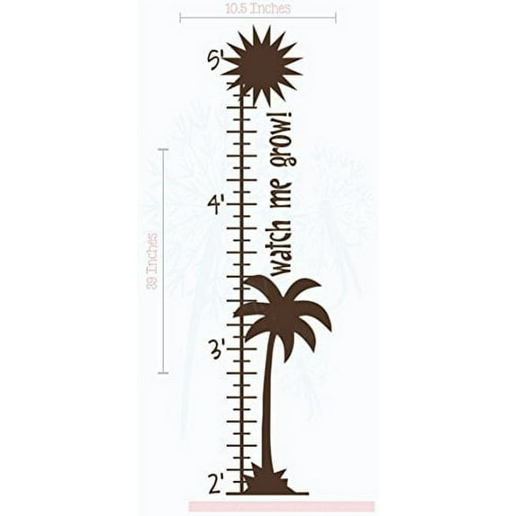 Palm Tree Growth Chart Vinyl Decals Beach Baby Room Nursery Wall Art Stickers, 10.5x39-Inch Chocolate Brown