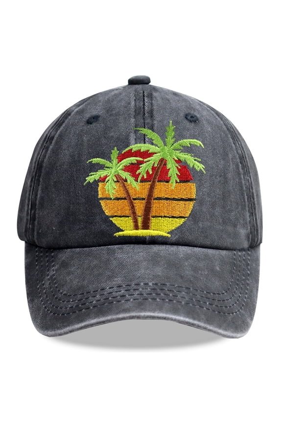 Palm Tree Hat, Summer Vacation Sun Baseball Cap Vintage Embroidered Adjustable Distressed for Men Women