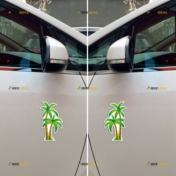 Palm Tree Hawaii Florida Life Car Magnet Magnetic Sticker Decal - Pair Mirrored Reversed Reflective 5" - for Truck Door Fridge Reusable Waterproof