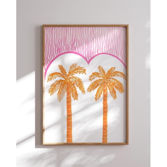 Palm Tree Illustration Wall Art With Orange And Pink Tropical Design Summer Decor For Beach House Or Boho Interior Preppy Wall Art, Modern Wall Decor, 16x24 UNFRAMED