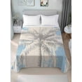 thumbnail image 1 of Palm Tree King Size Flat Sheet, Wrinkleproof & Fadeproof Cooling Flat Bed Sheet Only, Blue Tropical Plant Summer Retro Wood Plank Breathable Soft Bedding Top Sheets 105 x 98 Inches, 1 of 8