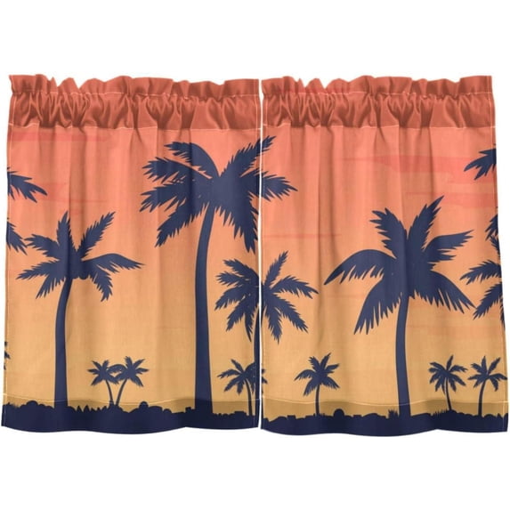 Palm Tree Kitchen Curtains 2 Panels UV Protected Tier Curtains, Half Window Curtains Kitchen Tiers for Guest Room Bathroom Sink Laundry Room Basement,24 x 27 Inch