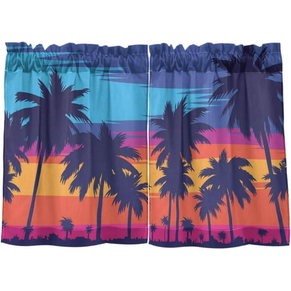 Palm Tree Kitchen Curtains 2 Panels UV Protected Tier Curtains, Half Window Curtains Kitchen Tiers for Guest Room Bathroom Sink Laundry Room Basement,24"x27"