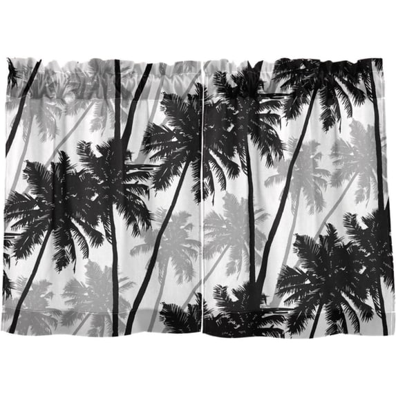 Palm Tree Kitchen Curtains 2 Panels UV Protected Tier Curtains, Half Window Curtains Kitchen Tiers for Guest Room Bathroom Sink Laundry Room Basement,24"x27"