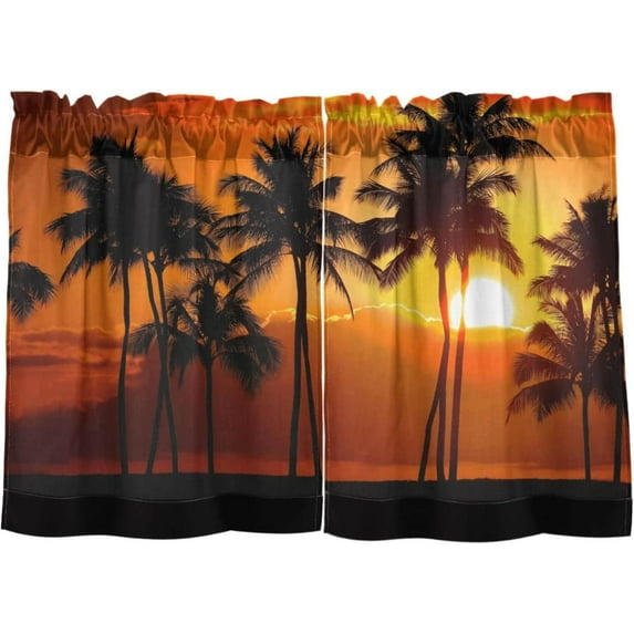 Palm Tree Kitchen Curtains 2 Panels UV Protected Tier Curtains, Half Window Curtains Kitchen Tiers for Guest Room Bathroom Sink Laundry Room Basement,36 x 27 Inch