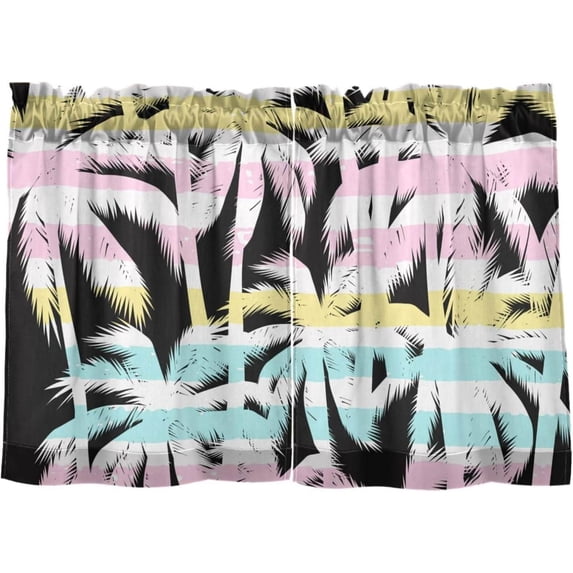 Palm Tree Kitchen Curtains 2 Panels UV Protected Tier Curtains, Half Window Curtains Kitchen Tiers for Guest Room Bathroom Sink Laundry Room Basement,36 x 27 Inch